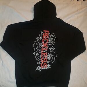 Black Hoodie with Red and White Floral Graphic NWT